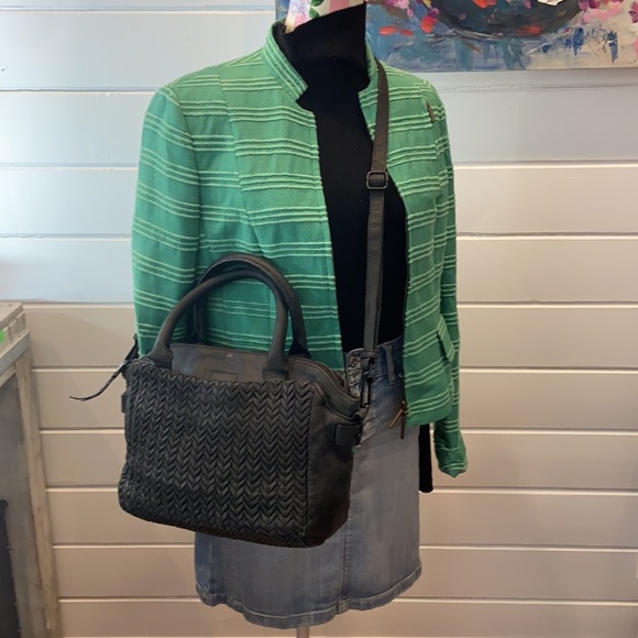 ELLIOTT LUCCA Woven Black Leather Satchel Crossbody - Picture 2 of 8